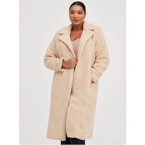 Torrid Brand New Tan Long Sherpa Coat Contemporary Pockets Casual  Office Event